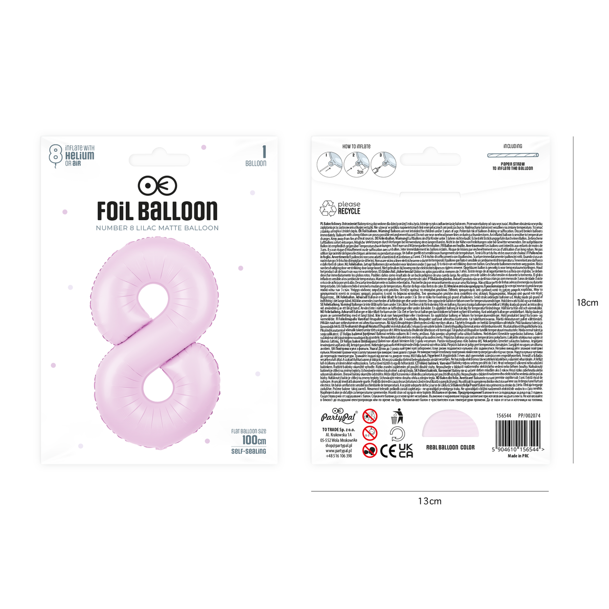 Foliový balón číslo 8 lilac matte 100 cm