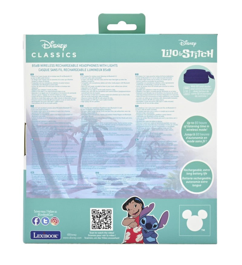 Lexibook 3D bezdrátová sluchátka Stitch se světelnými efekty a limitem hlasitosti