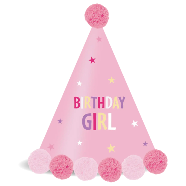 Čepička papírová Pom Pom Happy Birthday růžová