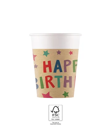 Kelímky papírové Kraft Happy Birthday with Stars 200 ml 8 ks