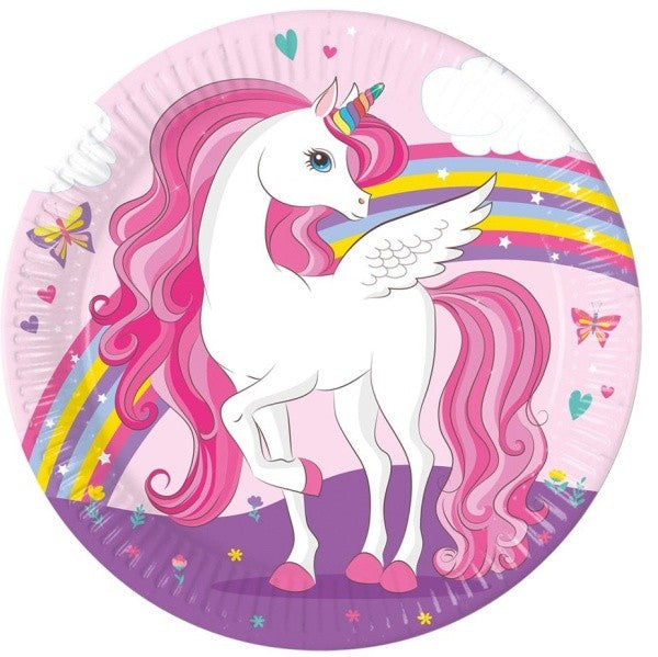 Talířky papírové Jednorožec Rainbow Colors 23 cm 8 ks