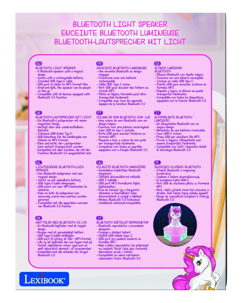 Lexibook bluetooth reproduktor se svítící figurkou Jednorožec