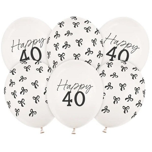 Balónky latexové ""Happy 40"" s mašličkami 30 cm 6 ks