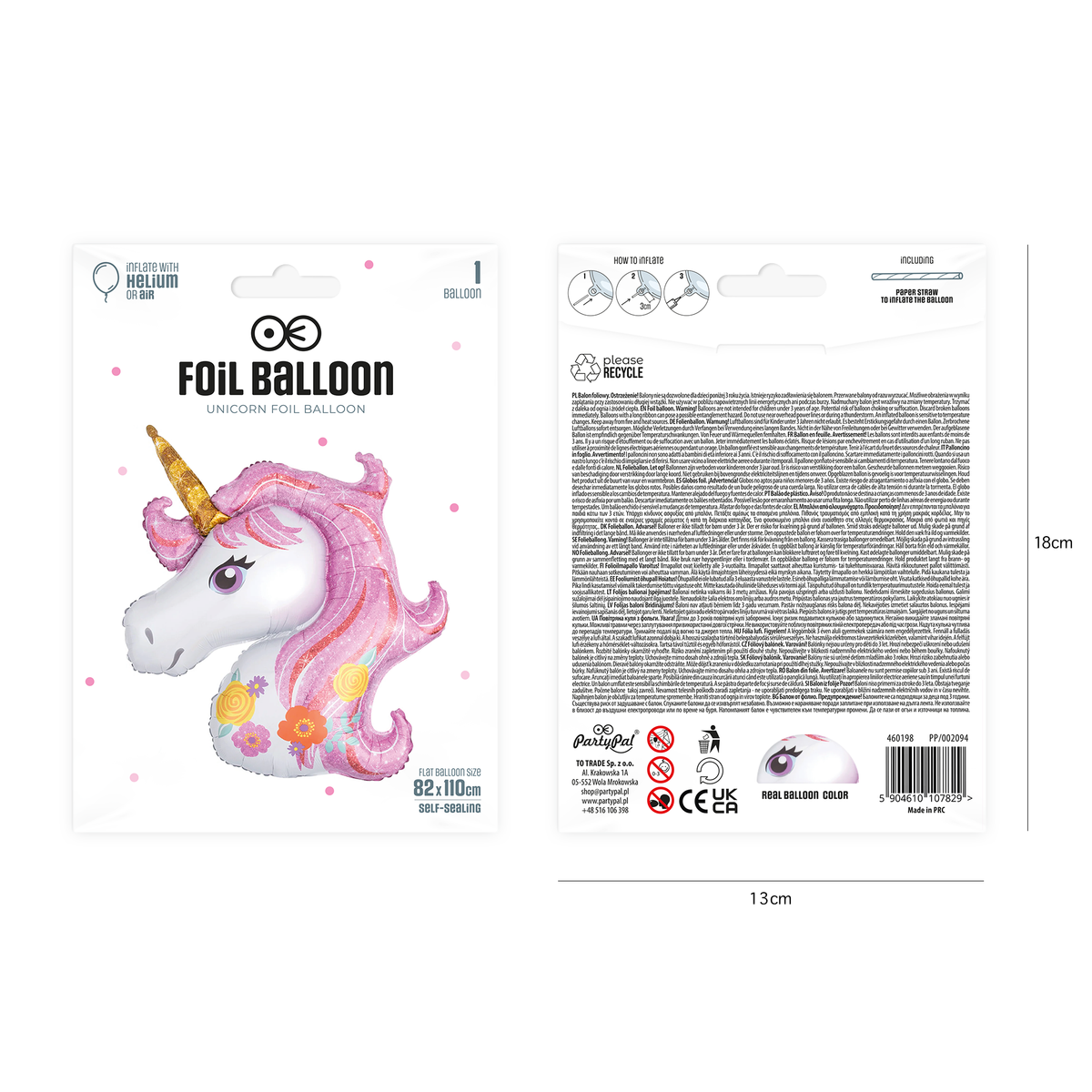 Unicorn - fóliový balón růžový 82 x 110 cm