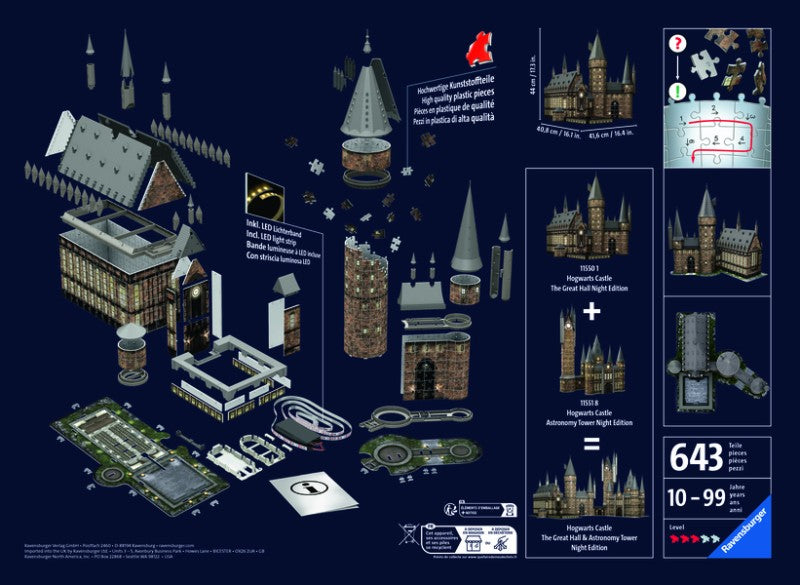Puzzle 3D Harry Potter: Bradavický hrad - Velká síň (Noční e