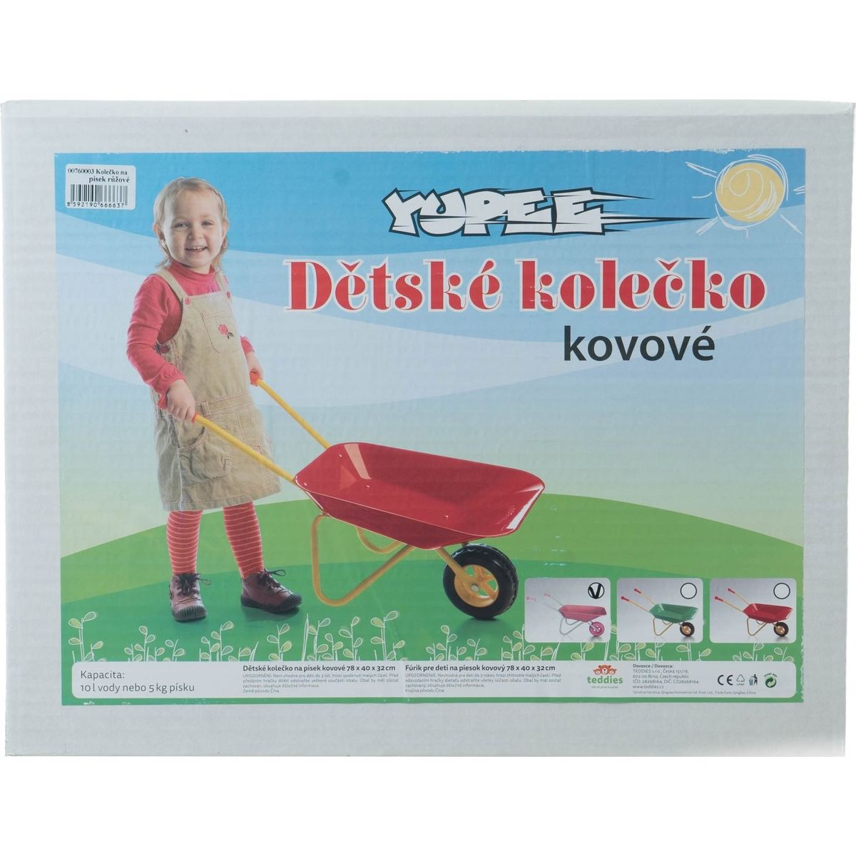 Kolečko plechové Yupee velké růžové 78x40x32cm v krabici