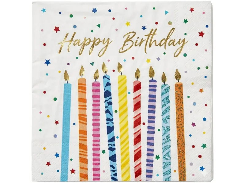 Ubrousky papírové narozeninové 2vrstvé Multicolor Birthday Candles 33 × 33 cm 20 ks