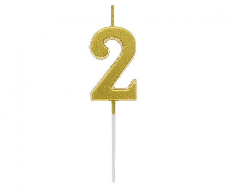 Svíčka číslo 2 zlatá 9,5 cm