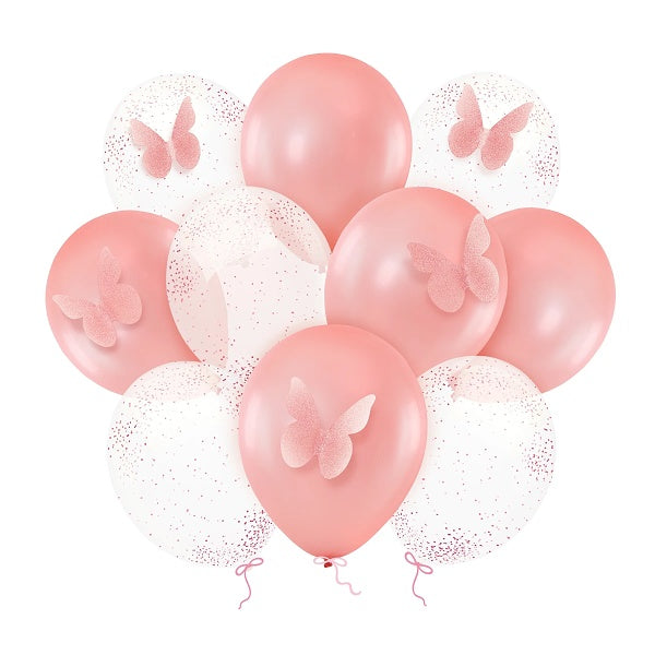Balónky latexové růžový mix s motýlky 30 cm 10 ks