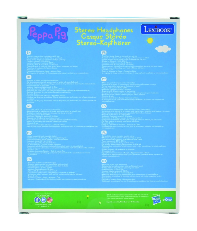 Lexibook skládací drátová sluchátka Prasátko Peppa s limitem hlasitosti