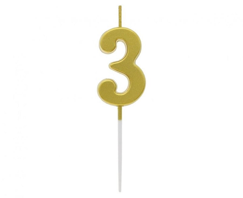 Svíčka číslo 3 zlatá 9,5 cm