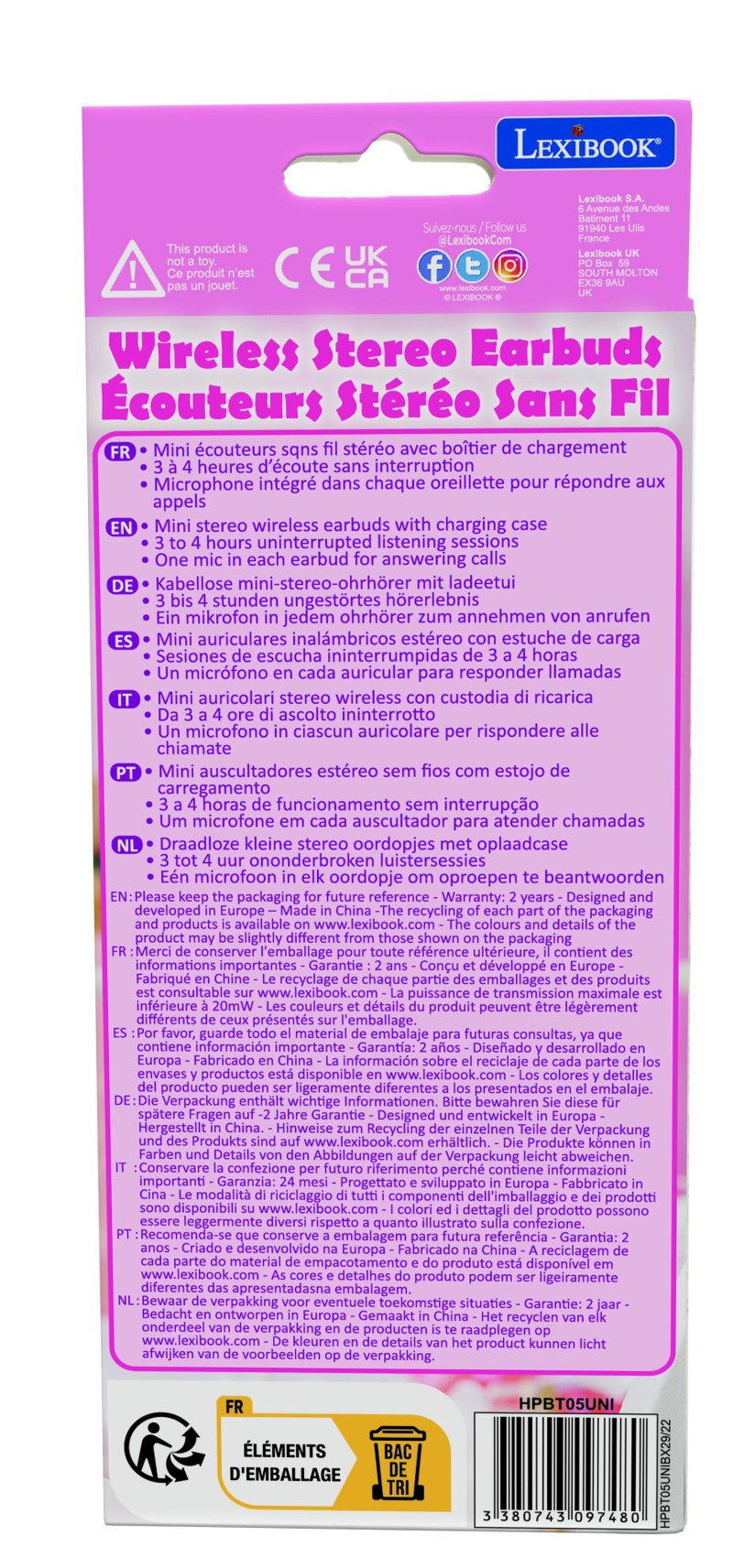 Lexibook bluetooth sluchátka do uší Jednorožec s vestavěným mikrofonem