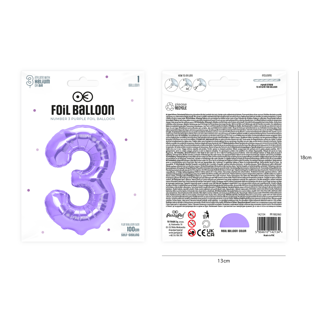 Foliový balón číslo 3 purple 100 cm