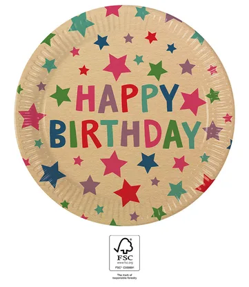 Papírové talíře Kraft Happy Birthday with Stars 23 cm, 8 kusů
