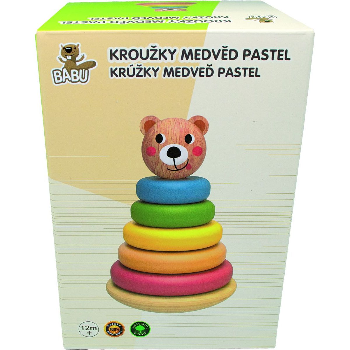 BABU - Skládací pyramida pastelové kroužky Medvěd