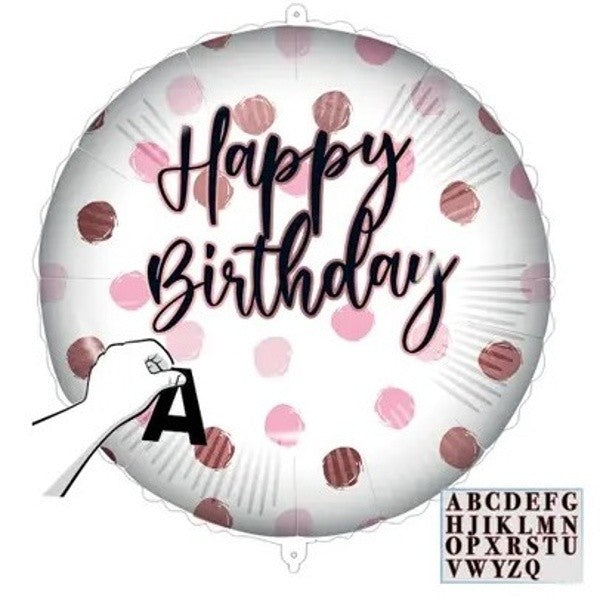 Balónek foliový HB puntíky růžové se Samolepkami 46 cm