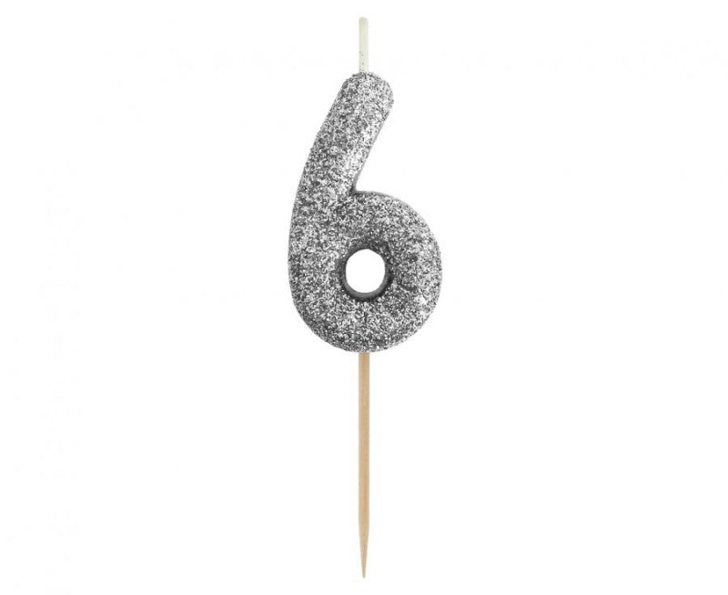 Svíčka číslo 6 stříbrná 11,5 cm
