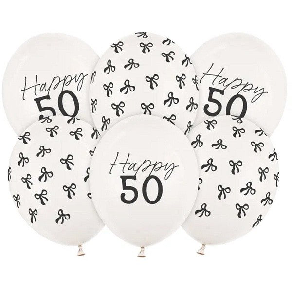 Balónky latexové ""Happy 50"" s mašličkami 30 cm 6 ks