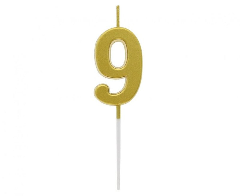 Svíčka číslo 9 zlatá 9,5 cm