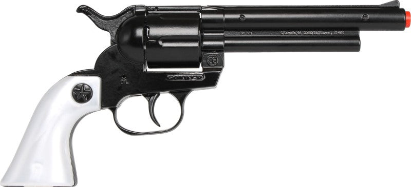 Kovbojský revolver kovový černý 12 ran stříbrná pažba