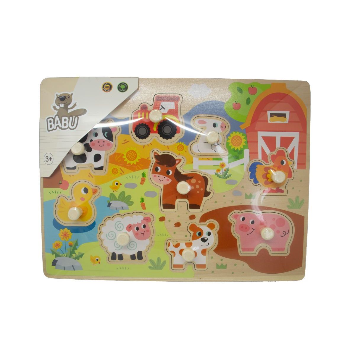 BABU - Dřevěné vkládací puzzle velká Farma