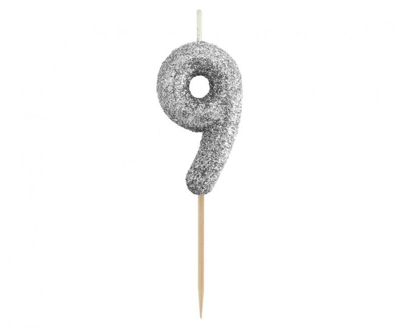 Svíčka číslo 9 stříbrná 11,5 cm
