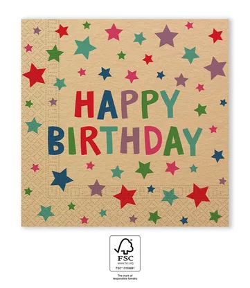 Ubrousky papírové 2vrstvé Kraft Happy Birthday with Stars 33 × 33 cm, 20 ks