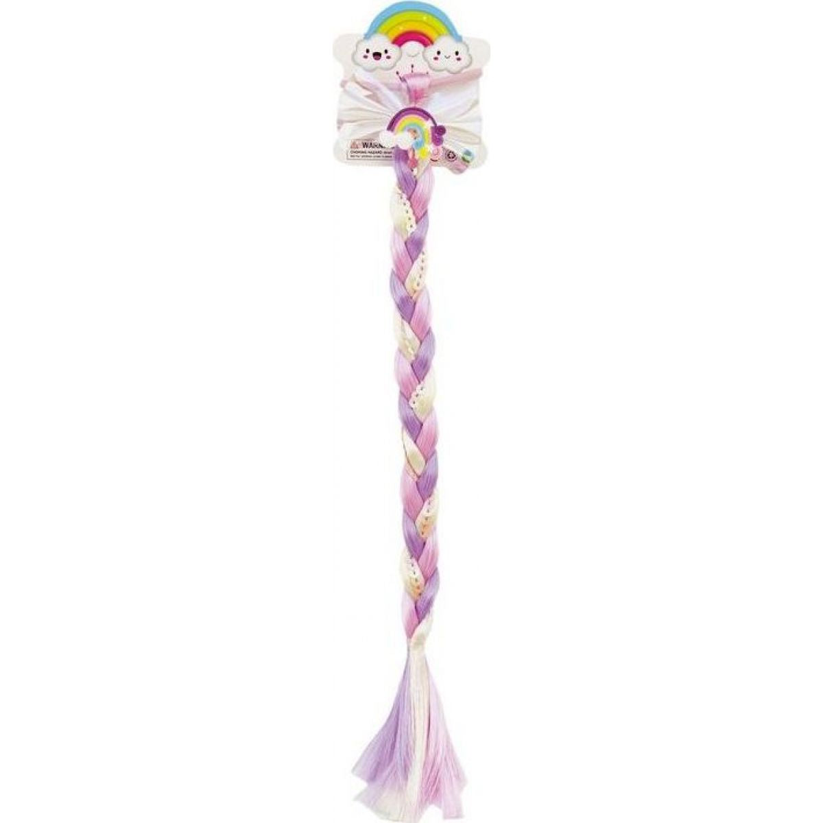 Gumička do vlasů s mašlí s dlouhým barevným copem s flitry 8x40cm v sáčku