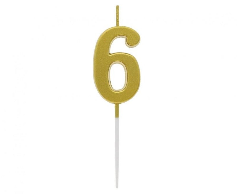 Svíčka číslo 6 zlatá 9,5 cm