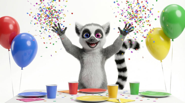 Funki slaví a hází konfety nad party stolem | Funkids