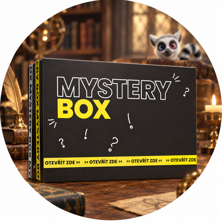 Mystery box v knihovně s Funkim v pozadí