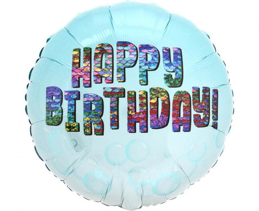 Balónek fóliový Happy Birthday s duhovými flitry, 46 cm