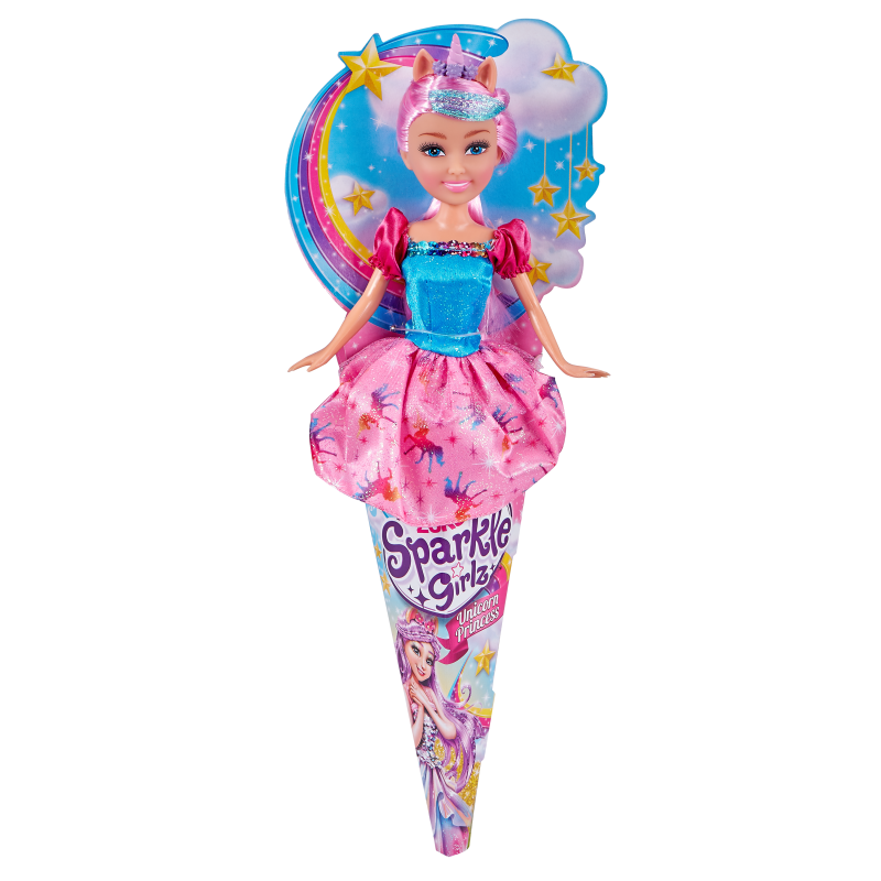 Víla jednorožec Sparkle Girlz v kornoutku růžové vlasy