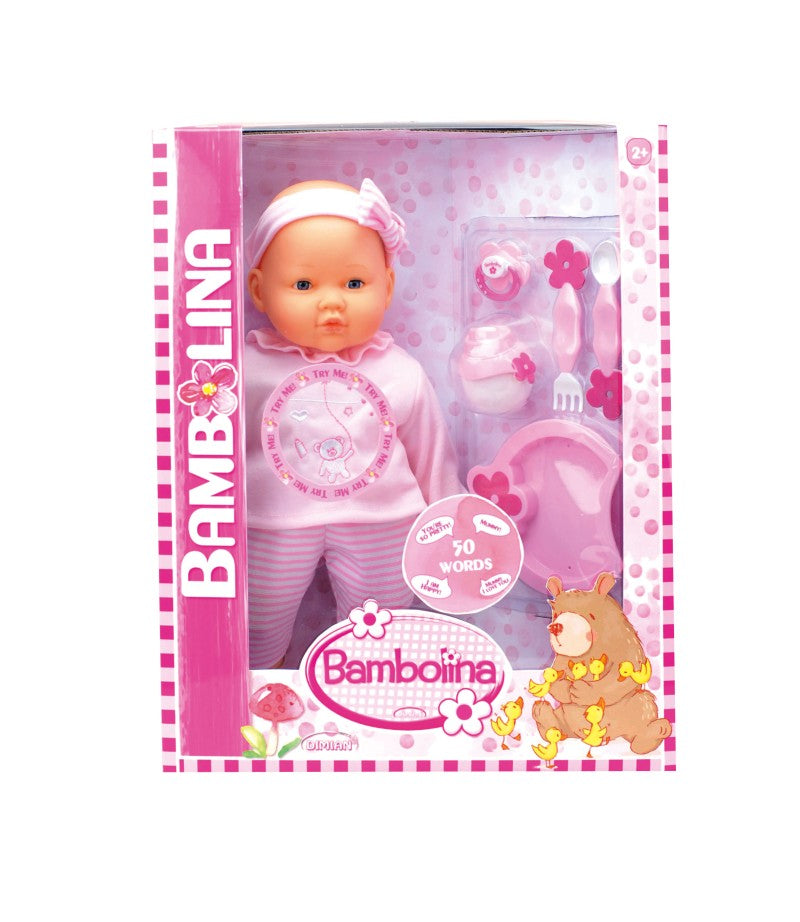 Miminko Bambolina Rose s 50 českýmí slovy modro-hnědý chlapeček