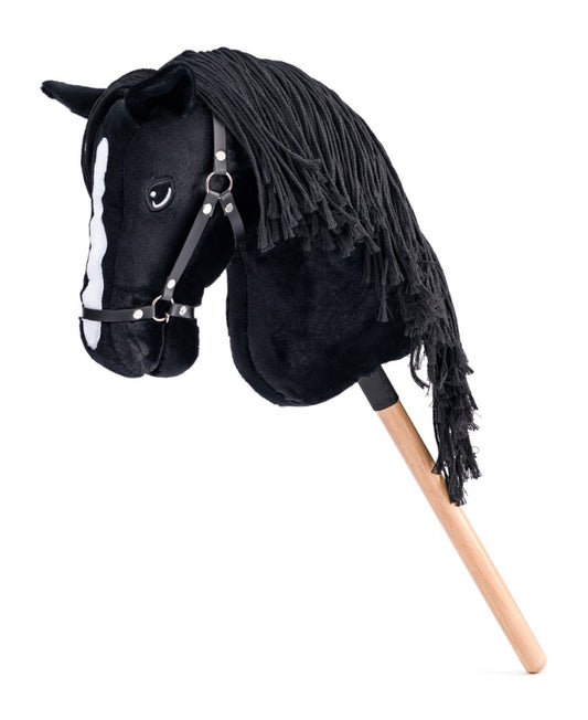 Hobby horse Cortez, černý kůň na tyči, provázková hříva