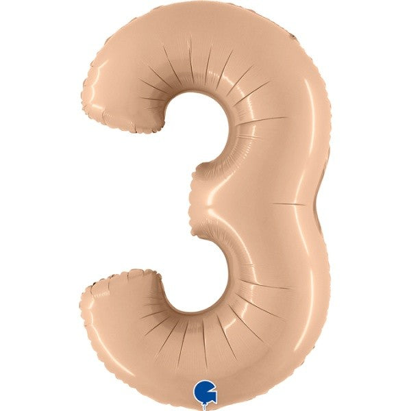 Balónek foliový číslo 3 Satenový nude 102 cm