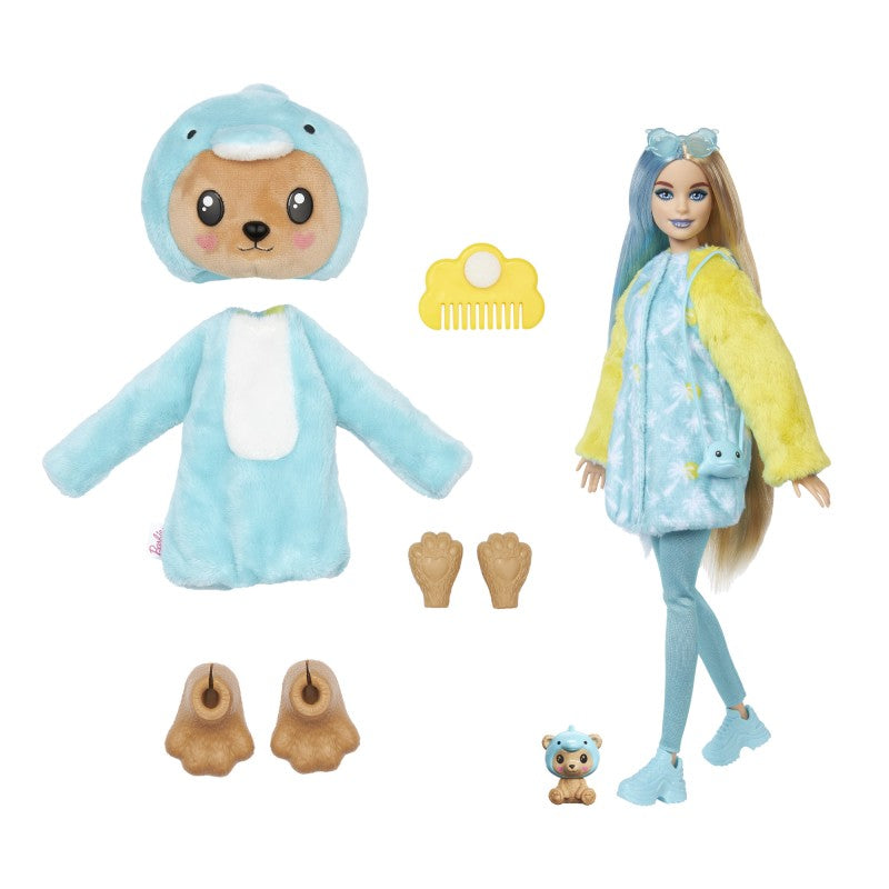Barbie cutie reveal Barbie v kostýmu Medvědice v modrém kostýmu Delfína