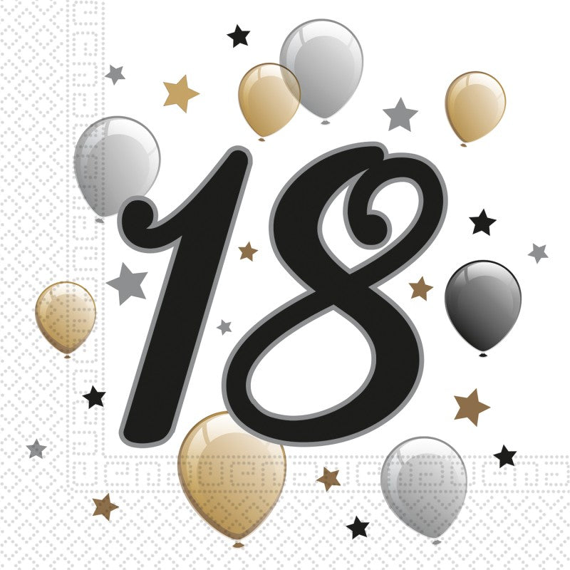 Ubrousky papírové 2vrstvé Balloons Narozeninové 18 let 33 × 33 cm 20 ks