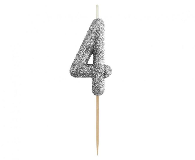 Svíčka číslo 4 stříbrná 11,5 cm