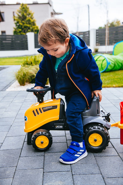Odstrkovadlo traktor JCB žluté s volantem a valníkem