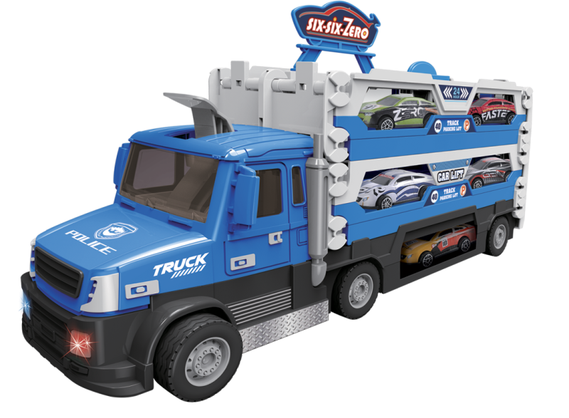 Policejní truck 2v1 se světlem a zvukem a 6 auty