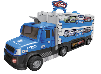 Policejní truck 2v1 se světlem a zvukem a 6 auty