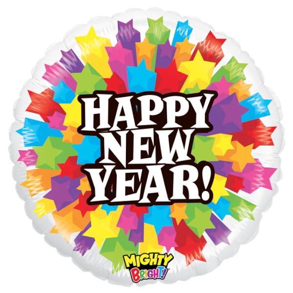 Balónek foliový Happy New Year Barevné hvězdy 53cm