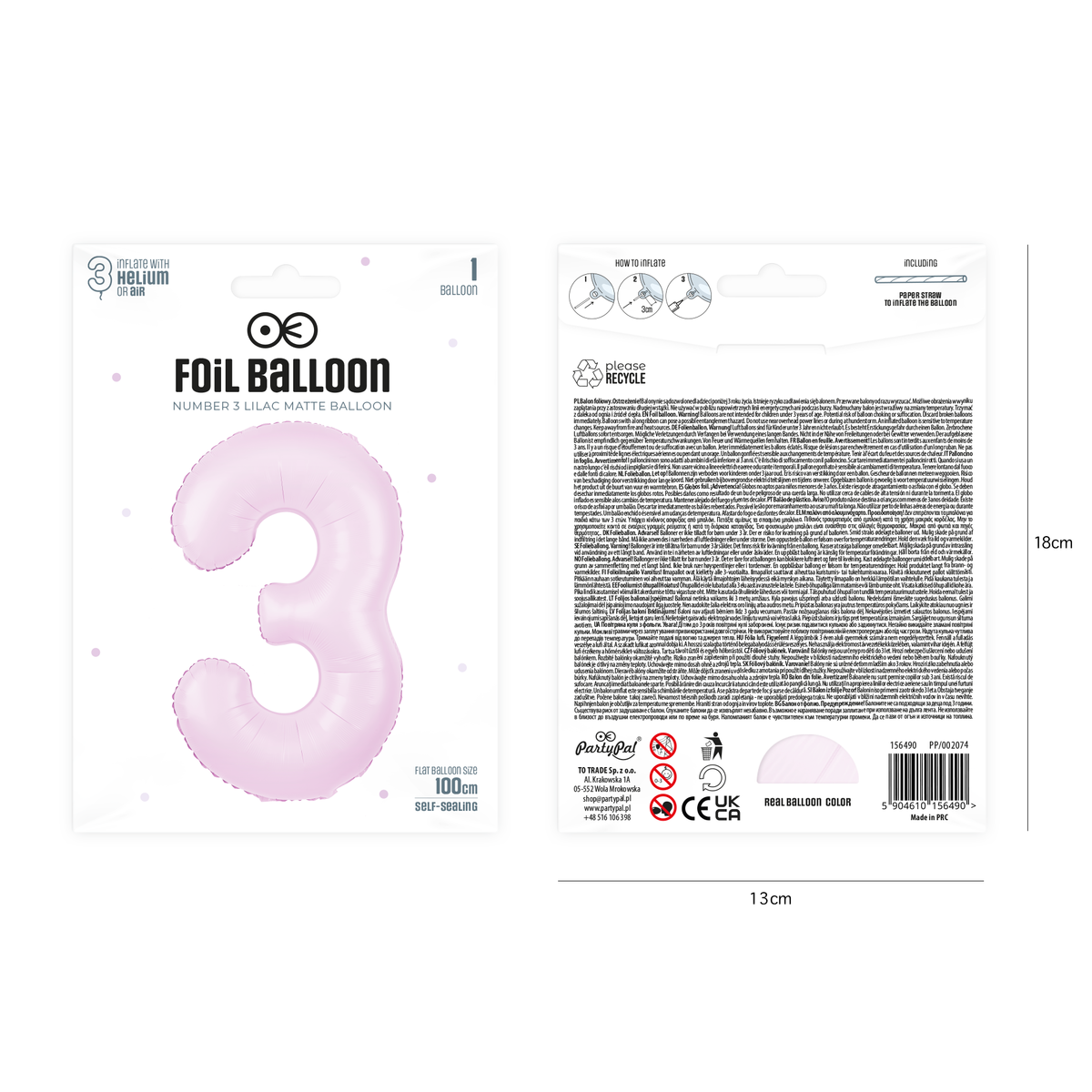 Foliový balón číslo 3 lilac matte 100 cm