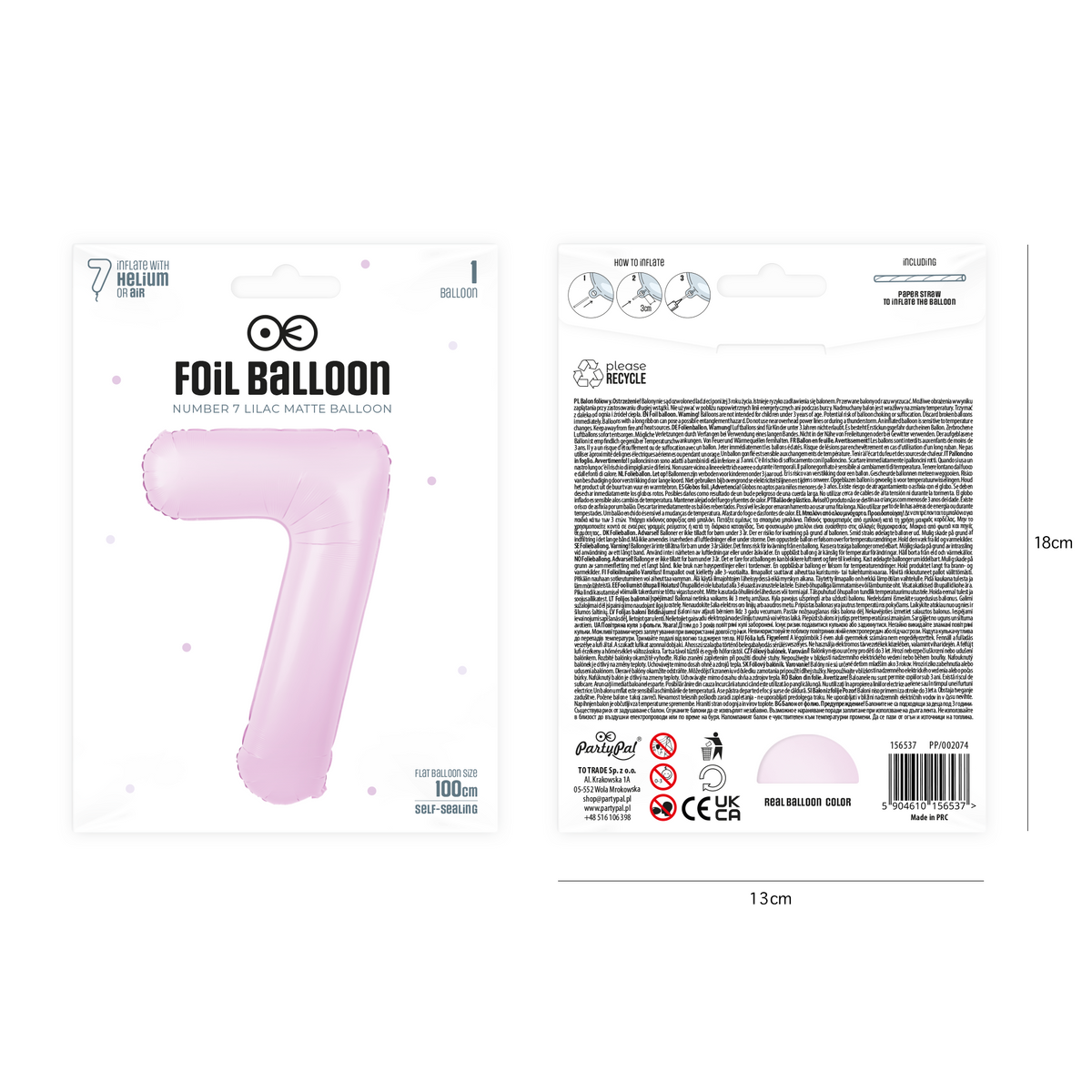 Foliový balón číslo 7 lilac matte 100 cm