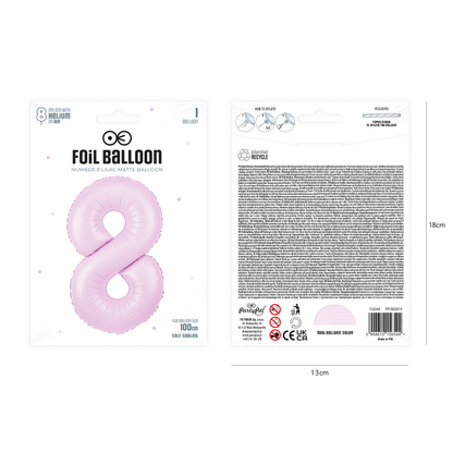 Foliový balón číslo 8 lilac matte 100 cm