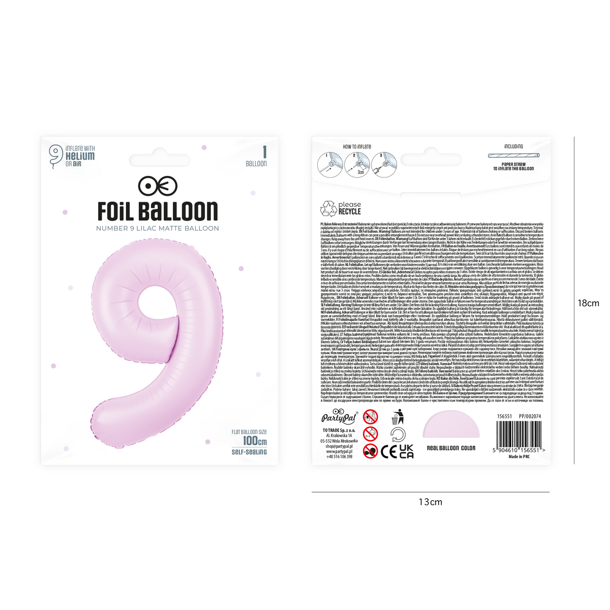 Foliový balón číslo 9 lilac matte 100 cm