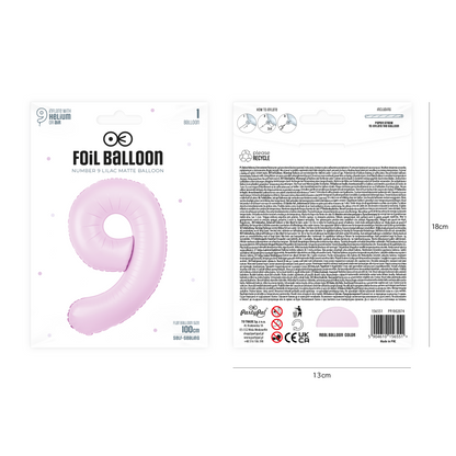 Foliový balón číslo 9 lilac matte 100 cm