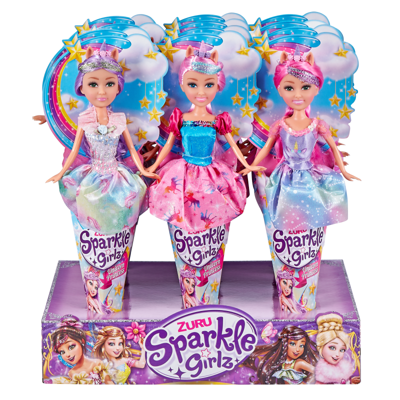 Víla jednorožec Sparkle Girlz v kornoutku růžové vlasy