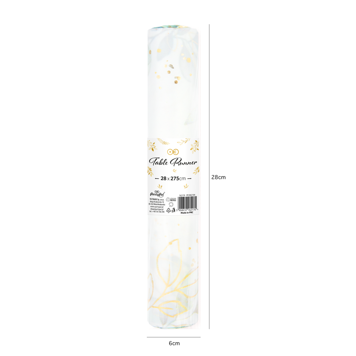 Leaf table runner with a gold floral motif, 275 x 28cm